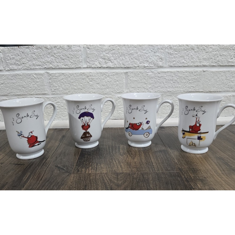 Pottery‎ Barn Santa Baby Christmas Mugs Set Of Four Holiday Tea Coffee Hot Cocoa
